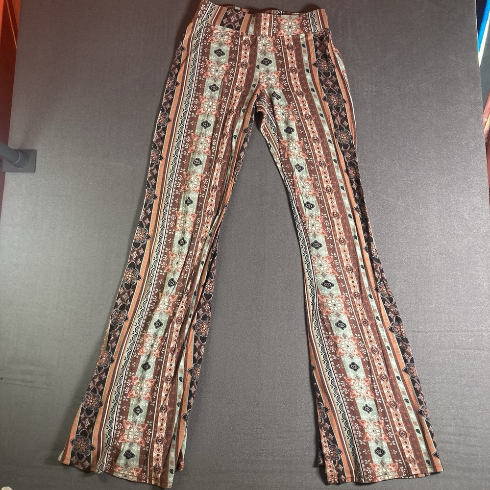Earthbound Womens Orange Paisley Print Bell Bottom Flare Yoga Pants Size S Boho